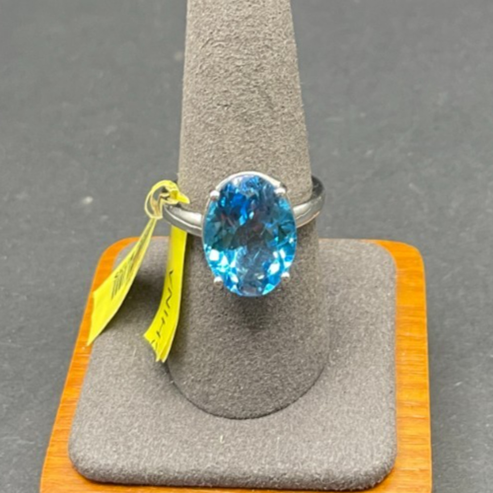 STS 925 Sterling Silver Blue Topaz Solitaire Ring Oval Gem Filigree New w/ Tag